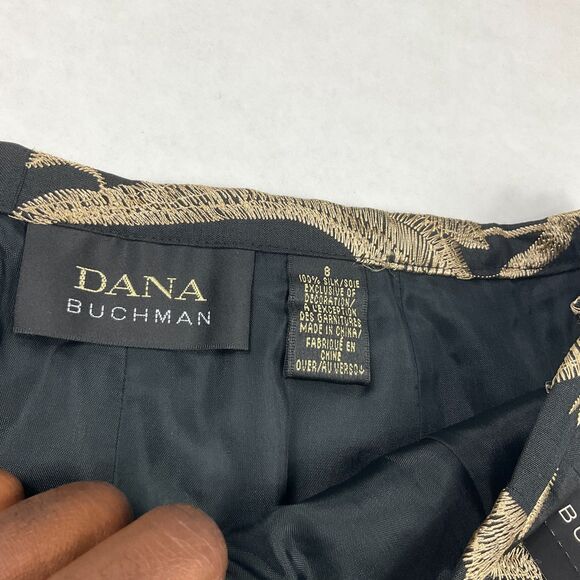 Dana Buchman Womens Silk Pants 8 Black Gold Embroidered Floral Boho NWT Luxe - Picture 8 of 12